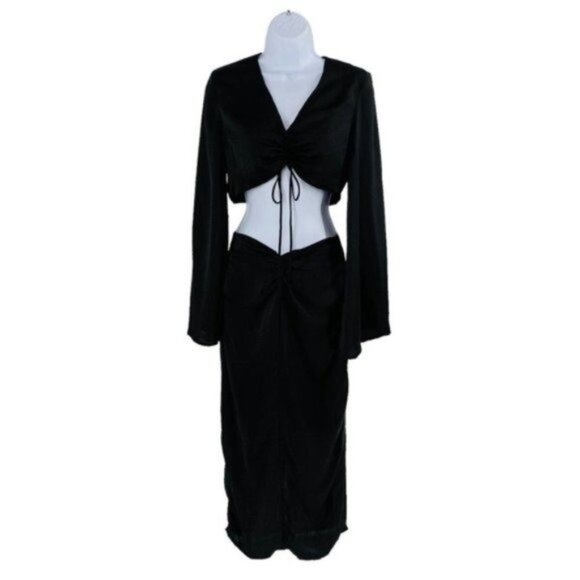 Petal & Pup NEW Sienna Satin Formal Black Midi Dress Matching Set Size L - Picture 3 of 11